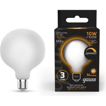 Лампа GAUSS BLACK FILAMENT G95 10W 1070LM 3000К Е27 MILKY диммируемая LED 1/20 Лампа GAUSS BLACK FILAMENT G95 10W 1070LM 3000К Е27 MILKY диммируемая LED 1/20
