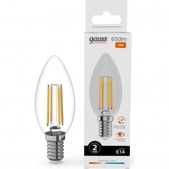 Лампа GAUSS FILAMENT ELEMENTARY Свеча 10W 650lm 2700К Е14 LED 1/10/100 Лампа GAUSS FILAMENT ELEMENTARY Свеча 10W 650lm 2700К Е14 LED 1/10/100