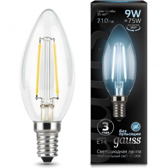 Лампа GAUSS FILAMENT Свеча 9W 710lm 4100К Е14 LED Лампа GAUSS FILAMENT Свеча 9W 710lm 4100К Е14 LED