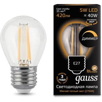 Лампа GAUSS LED BLACK FILAMENT GLOBE DIMMABLE E27 5W 2700K Лампа GAUSS LED BLACK FILAMENT GLOBE DIMMABLE E27 5W 2700K