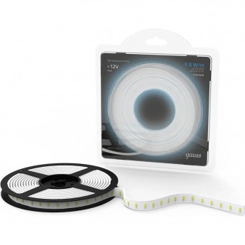 Лента GAUSS BLACK LED 2835/120-SMD 9.6W 12V DC холодный белый IP66 (блистер 5м) Лента GAUSS BLACK LED 2835/120-SMD 9.6W 12V DC холодный белый IP66 (блистер 5м)