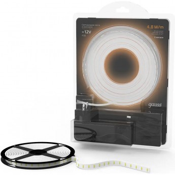 Лента GAUSS LED Комплект 2835/60-SMD 4,8W 12V DC теплый белый IP20 (блистер 5м) Лента GAUSS LED Комплект 2835/60-SMD 4,8W 12V DC теплый белый IP20 (блистер 5м)